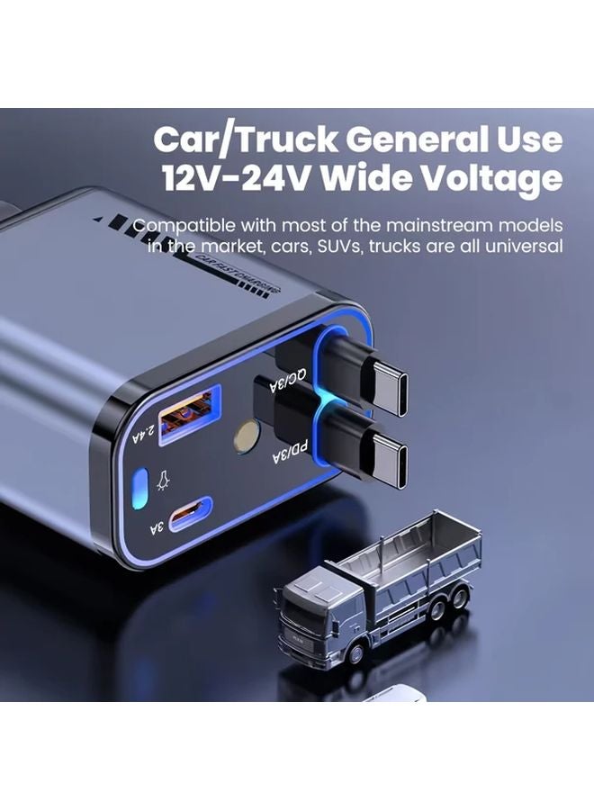 1pc Car Charger Dual Fast Charging Star Projection Retractable Cable 4 Devices Simultaneous 160 Degree Rotatable Head - Image 5